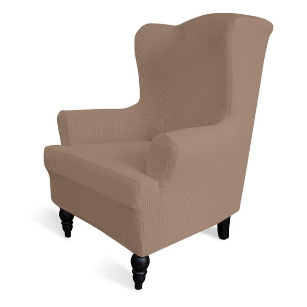 Easy-Going Stretch Wingback Chair Sofa Slipcover 1-Piece Sofa Cover Furniture Protector Couch Soft with Elastic Bottom Spandex Jacquard Fabric Small Checks(Wing Chair,Camel)