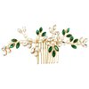 BETITETO Pearl Crystal Hair Comb Bridal Green Rhinestone Gold Vine Hair Piece Accessories for Wedding Women