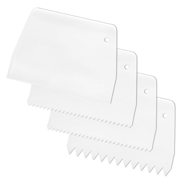Adhesive Spreader, 4 Pcs Notched Glue Spreader Kits Plastic Notched Trowel 0.5"/1" Tooth Reusable for Glue Epoxy Resin Putty Hardwood Flooring (White)