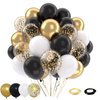 Patimate Black Gold Confetti Balloons Set, 50 pcs 12 inch Metallic Gold Black White Confetti Latex Balloons Kit for Birthday Wedding Graduation New Years Anniversary Party Decorations