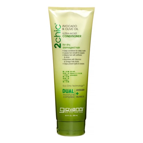 GIOVANNI 2chic Ultra-Moist Conditioner - Avocado & Olive Oil, Creamy Hydration Formula, Enriched with Aloe Vera, Shea Butter, Botanical Extracts, No Parabens, Color Safe - 8.5 fl oz