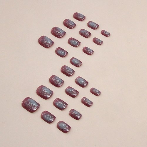 Press on Nails Short Square Starry Sky Purple False Nails with Design 24Pcs Artificial Acrylic Nails Full Cover Reusable Aurora Coffin Fake Nails Medium Glue on Nails for Women Fall Winter Manicure