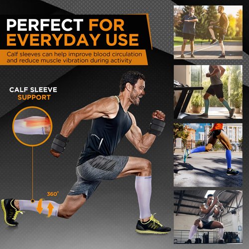 Doc Miller Calf Compression Sleeve 1 Pair 15-20 mmHg Firm Support Graduated for Sports Running Recovery Shin Splints Varicose Veins (Gray, XXL)