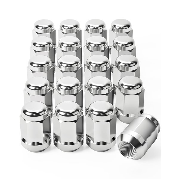 OMT 1/2"-20 Lug Nuts with Cone Seat, 3/4" 19mm Hex 1.38x0.87 in. Chrome Plated Wheel Lug Nuts Compatible with Ford Mustang Explorer F-150 Dodge Ram 1500 Ramcharger Jeep Wrangler & More, Set of 20