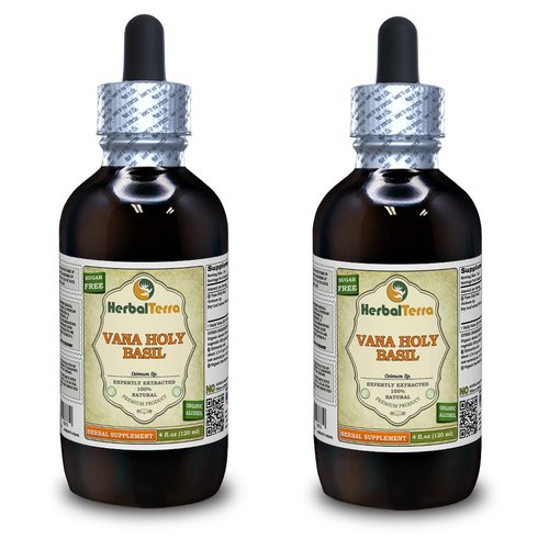 Vana Holy Basil (Ocimum sp.) Tincture, Organic Dried Leaves Liquid Extract (Brand Name: HerbalTerra, Proudly Made in USA) 2x4 fl.oz (2x120 ml)