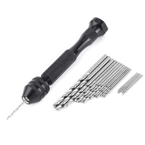 25 Pieces 0.3-3.6mm Grasp Range Chuck Hand Twist Drill with 25 HSS Drill Bits Wood Drilling Tool for Wood, Jewelry, Plastic, Miniature