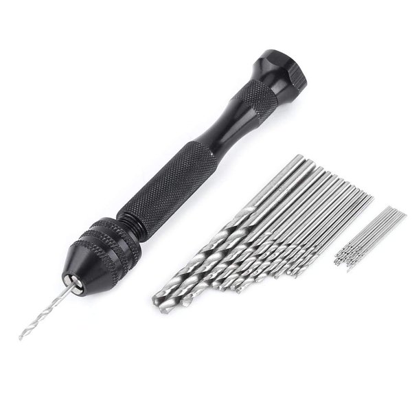 25 Pieces 0.3-3.6mm Grasp Range Chuck Hand Twist Drill with 25 HSS Drill Bits Wood Drilling Tool for Wood, Jewelry, Plastic, Miniature