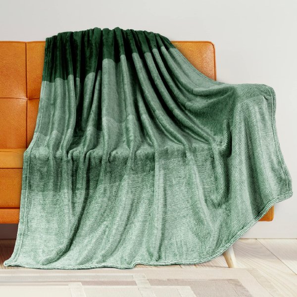 PAVILIA Green Ombre Fleece Throw Blanket for Couch, Soft Flannel Blanket for Sofa Bed Room, Plush Lightweight Emerald Forest Dark Green Gradient Blanket, Cozy Microfiber Decorative Gift Throw, 50x60