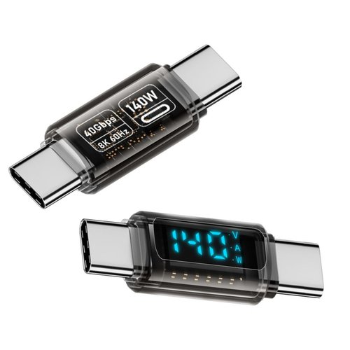 NFHK Adapter Transparent Type-C Smart LED Display USB-C Male to Male Extension Adapter USB4.0 40Gbps 140W Current Voltage Monitoring Tester Detector