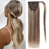 Ugrace Hair Blonde Ponytail Extension Human Hair Ponytail For Women Clip In Ponytail Hair Extensions Wrap Around Long Ponytail Remy Straight One Piece Hairpiece Hair(22 inch, Highlight P10/613)