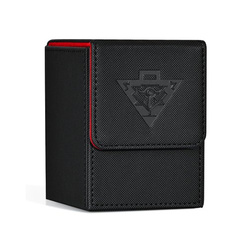 ZLCA Card Deck Box Fits MTG Yu-Gi-Oh! TCG, Card Storage Box with Dividers Holds 100+ Sleeved Cards, Premium Card Deck Case Compatible with CCG Trading Cards (Black&Red,Puzzle)