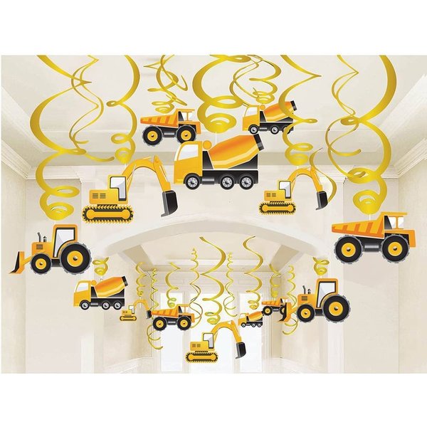 30PCS Construction Hanging Swirls Decorations - Car Excavator Bulldozer Birthday Party Ceiling Swirls Decor for Birthday Party, Baby Shower