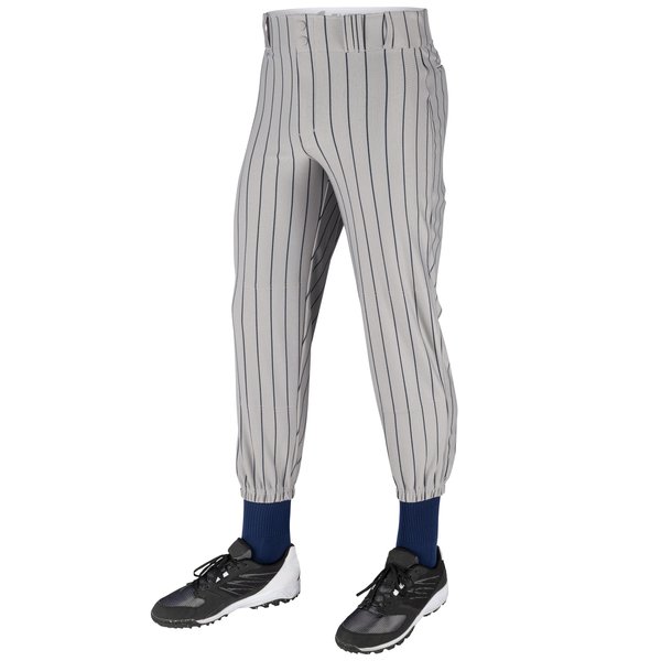 CHAMPRO mens Triple Crown Pinstripe Polyester Baseball Pant, Grey, Navy, Small US