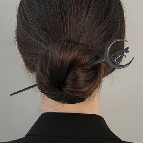 2pcs Cat Moon Hair Styling Pins Black Wicca Witch Hair Slide Renaissance Festival Hair Acceossories for Women Hair Stick
