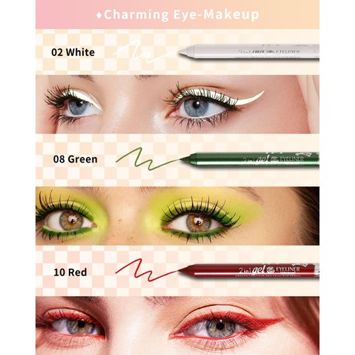 White Green Red Gel Eyeliner Pencil-3Pcs Multi-Use Colored Gel Eye Liner Eyeshadow Pen,Long Lasting Waterproof Smudgeproof Water Line Pencil,Professional Eye Makeup Kit for Women with Pencil Sharpener