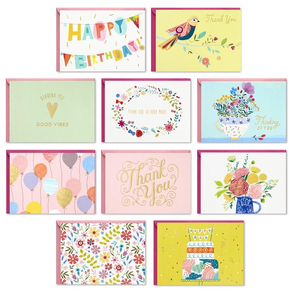 Hallmark Pack of 30 Assorted Boxed Greeting Cards, Good Vibes—Birthday, Thinking of You, Thank You , Blank Cards