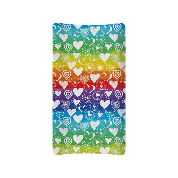 Wanzuoeng Rainbow Stripe Baby Changing Pad Cover, Heart Shape Print Diaper Changing Pad Cover Soft Comfy Nursery Changing Table Sheets for Standard 16 x 32 Inch Changing Mats