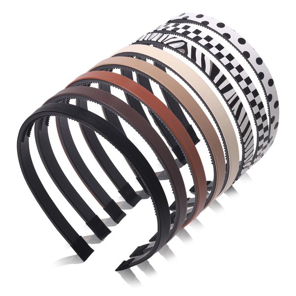 Santoddle Leather Headbands for Women, 8Pcs Skinny PU Leather Hairbands for Girls, Neutral Thin Headhoop, 1cm Non-slip Fashion Head Bands