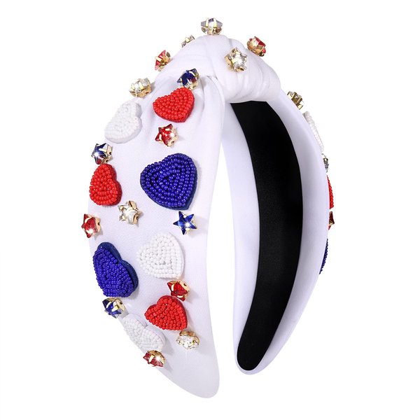 4 th of July Headband for Women American Flag Knottted Headband Star USA Charm Fourth of July Patriotic Headband Headpiece Red White and Blue Crystal Top Knot Wide Hairband Hair Accessories Gift