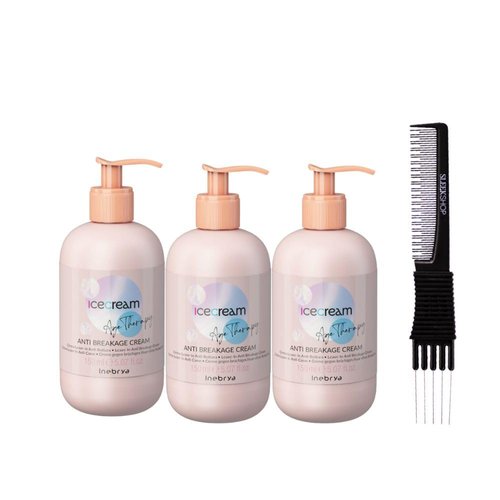 Inebrya Ice Cream Age Therapy Anti Breakage Cream (5.07 oz) with Teasing Comb Pack of 3