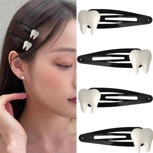 Tooth Shaped Hair Clips Goth Gothic Halloween Hair Accessories for Women Girls Teeth Bone Y2K Hair Snap Clips Barrettes Halloween Party Costumes Accessories for Dentist Hair Decorations Headpiece
