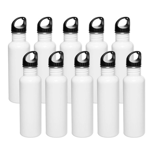 DISCOUNT PROMOS Stainless Steel Water Bottles 26 oz. Set of 10, Bulk Pack - Reusable, Leak Proof, Perfect for Gym, Hiking, Camping, Outdoor Sports - White