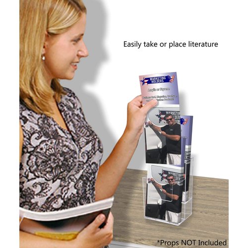 Marketing Holders Brochure Holder with Card Pocket for 8.5" Magazines and 3.5” x 2” Contact Info Cards Clear Acrylic Rack Display for Advertising in Convenience Stores and Offices