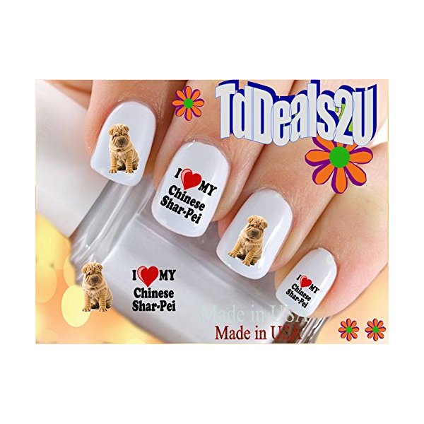 Dog Breed - Shar Pei Dog I Love my Chinese Shar Pei Nail Decals - WaterSlide Nail Art Decals - Salon Quality DIY Manicure Nail Accessories