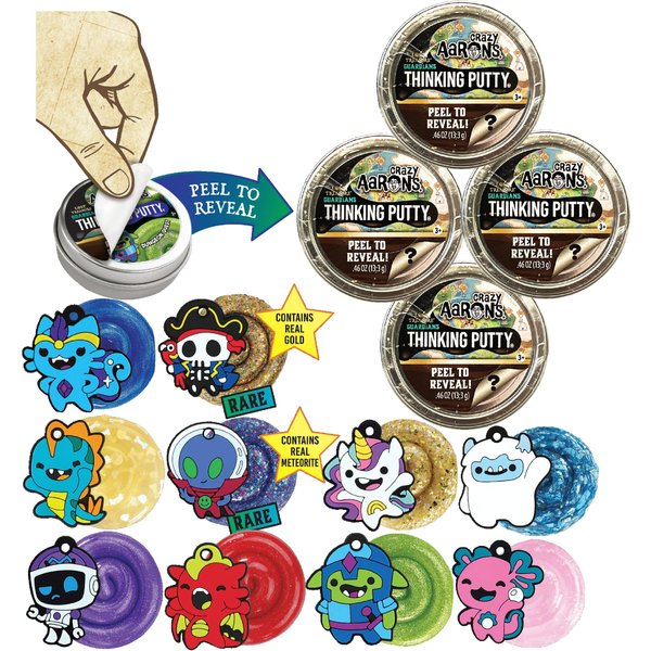 Crazy Aaron's Putty Mini Tins Lost Treasure Guardians Peel to Reveal Putty and Charms (Collect All 10) Gift Set Party Bundle - 4 Pack (.47oz Each) *Items are Assorted and May Contain Duplicates