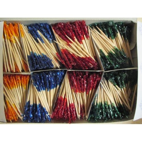 Bamboo Cocktail Picks- 1000 Pcs Frilled Fancy Toothpicks for Appetizers- Bamboo Skewers, Assorted Colored Frill Picks, Food Picks for Parties, Fruits, Sandwiches- 2 1/2'' Colorful Appetizer Picks