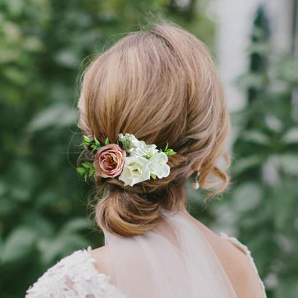 Fangsen Boho Silvery Pink White Rose Bridal Headpiece Christmas Festival Headpiece Women Girls Party