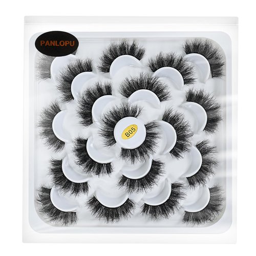 False Eyelashes Natural Look Synthetic Fibers Long Big Eyelashes Lashes Pack 10 Pairs by PANLOPU (B05-15x18x15mm)