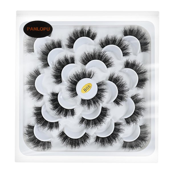 False Eyelashes Natural Look Synthetic Fibers Long Big Eyelashes Lashes Pack 10 Pairs by PANLOPU (B05-15x18x15mm)