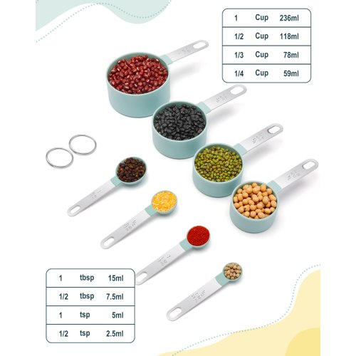 Measuring Cups and Spoons Set of 8 Pieces, nesting measuring cups for Measuring Dry or Liquid Ingredients, Stainless Steel Handle, Kitchen Gadgets for Cooking & Baking