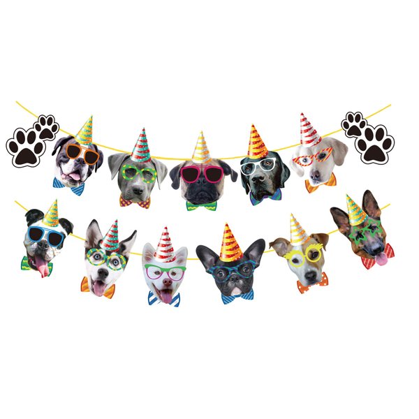 TSJ Dog Birthday Banner, 13PCS Dog Face Party Banner, Dog Theme Party Bunting Decoration Puppy Party Supplies for Birthday Party Baby Shower