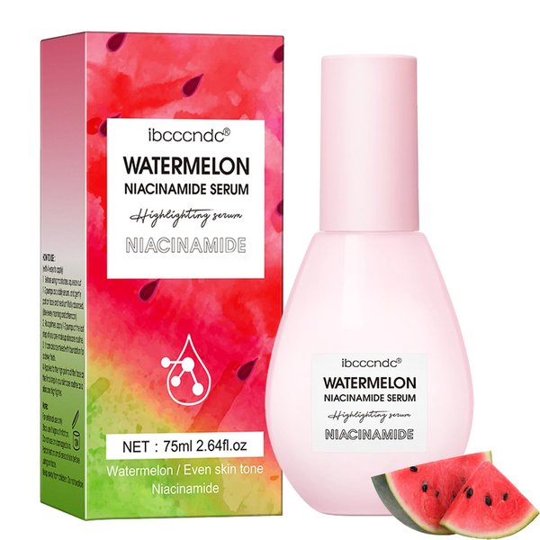 Watermelon Niacinamide Facial Serum,Watermelon Moisturizer Serum,Pore Minimizer & Niacinamide Glow Serum,Makeup Primer,Lightweight Hydrating Serum & Priming Liquid Highlighter (1PC,75ML)