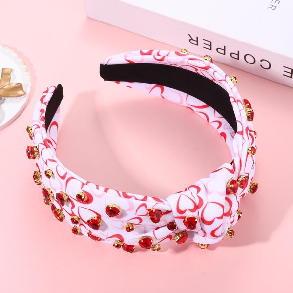 YAHPERN Valentine’s Day Headband for Women Red Pink Heart Knotted Headband Jeweled Rhinestone Crystal Wide Top Knot Hairband Valentine’s Day Hair Accessories Holiday Gifts (Red Heart)