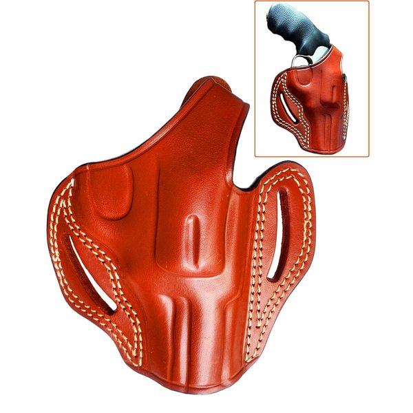 OWB FullGrain Leather Revolver Gun Holster Fits 3 Inch Ruger LCRx, Taurus 985/692, Rossi 357, Pre-2017 Colt King Cobra, Colt KC357, RIA Rock Island AL9 Right Handed Thumb Brake Tan Brown