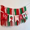 Half Birthday Party Decoration, Red, Pink, Green Ribbon Garland with Strawberry Banner, High Chair Banner, 6 Month Birthday
