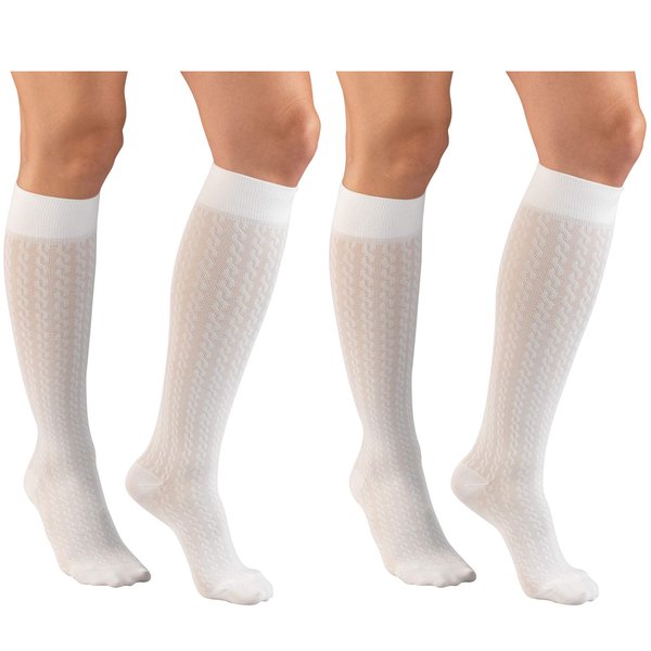 Truform Women's 15-20 mmHg Compression Dress Socks with Cable Pattern, White, Medium (Pack of 2)