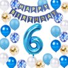 6th Birthday Decorations for Boys Girls, Blue Gold Number 6 Foil Balloon Banner for 6th Party Supplies Child 6 Years Old Theme Birthday Party Decorations(6th)