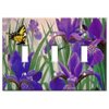 Art Plates - Triple Gang Toggle Decorative Metal Wall Plate - Butterfly in Irises - (Made in USA)