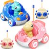 2 Pack Remote Control Car Toys for Girls 2 3 4 Years Old, Race Cars for Toddlers, Dinosaur Toys for Kids 2-4, RC Car Toys with Music, Birthday/Xmas Gifts for Kids, Girls(Pink Blue)