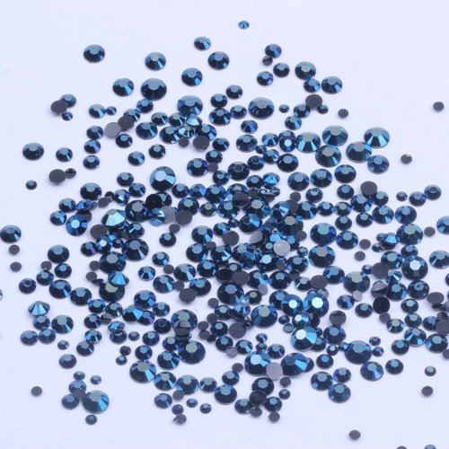 Mixed 1000pcs 2-6mm Navy Blue AB Resin Nail Rhinestones 3D Non Hotfix Glitter Round Flatback Nail Stones Strass Gems Diamonds DIY Nail Art Decoration (25 Navy Blue AB)
