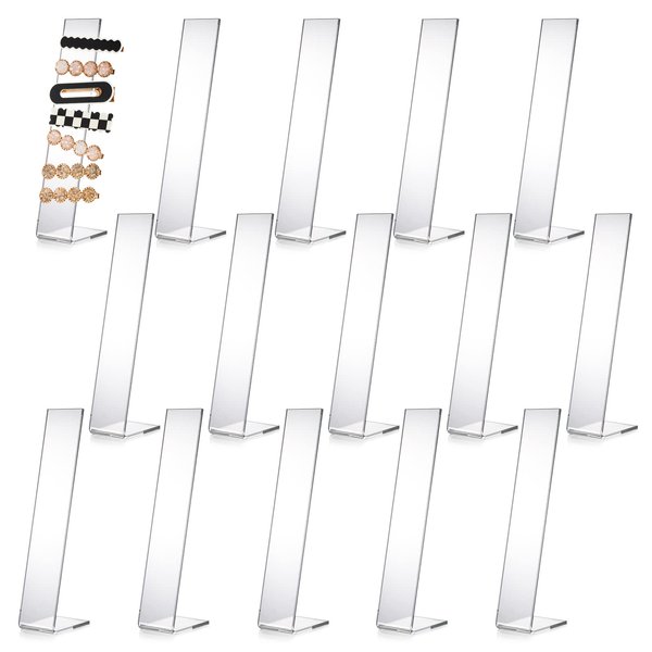 Suwimut 15 Pieces Acrylic Hair Clip Display Stand, Clear L-Shaped Hairpin Display Holder Barrette Display Stand Holder Hair Clip Organizer Stand Holder for Teen Girls, Transparent
