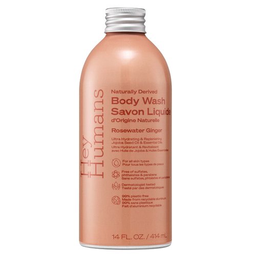 Hey Humans Rosewater Ginger Replenishing Body Wash with Natural Ingredients - Jojoba Oil | Vegan, Cruelty Free, 14 fl. Oz