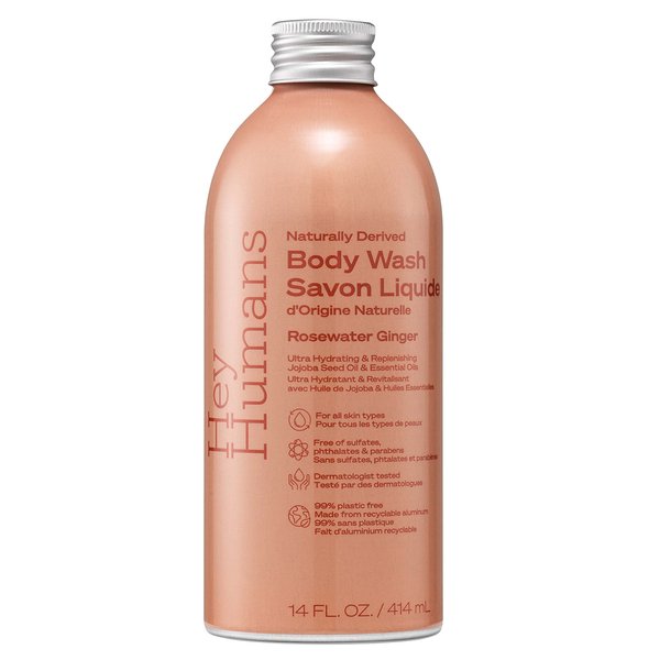 Hey Humans Rosewater Ginger Replenishing Body Wash with Natural Ingredients - Jojoba Oil | Vegan, Cruelty Free, 14 fl. Oz