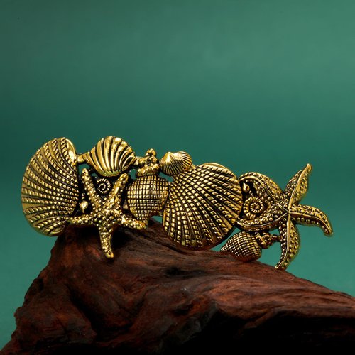 KKJOY Vintage Seashell Hair Clips Starfish Barrettes Hand Crafted Spring Clip Metal Hair Pin Headpieces Wedding Bridal Hair Accessories for Women Girls