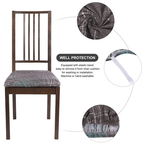 SearchI Seat Covers for Dining Room Chairs Stretch Printed Chair Seat Covers Set of 6, Removable Washable Upholstered Chair Seat Protector Cushion Slipcovers for Kitchen, Office