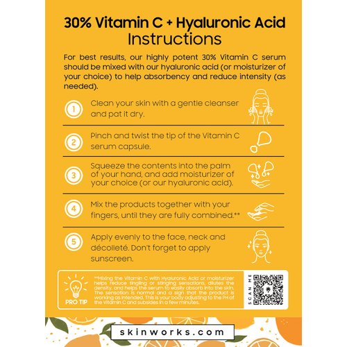 SKINWORKS ULTRA POTENT 30% Vitamin C Serum for Face, Vitamin E Ferulic Acid Facial Glow Serums for Brightening, Dark Spots, Anti-Wrinkle, Anti-Aging, Unscented, 30 Capsules